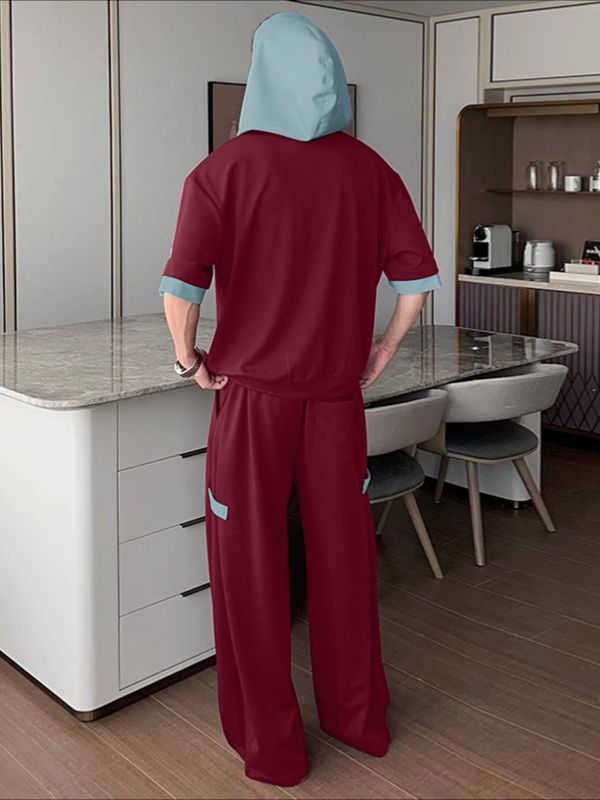 Men's Color Block Hooded Two Pieces Outfit SKUL36461