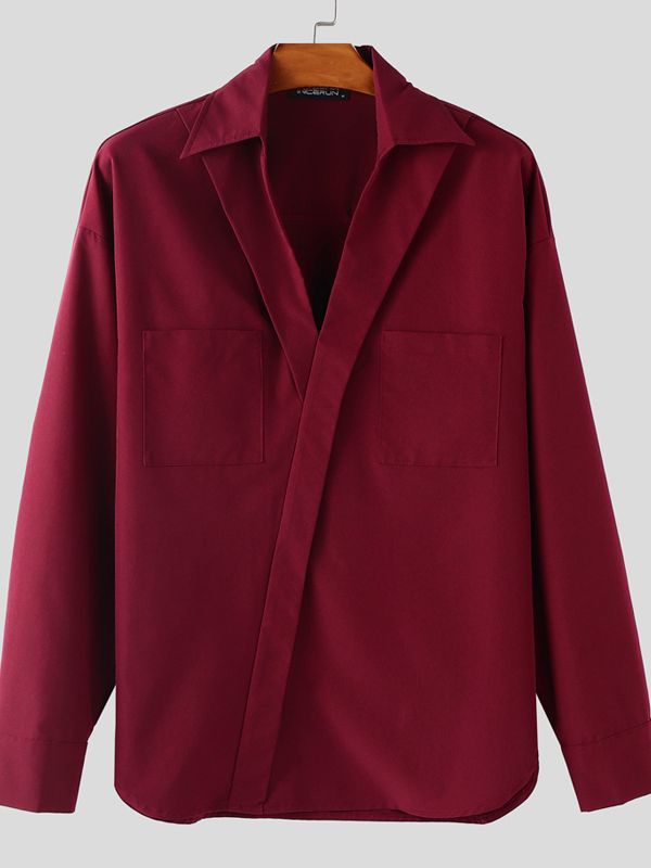 Men's Solid Color Casual Long Sleeve Shirt SKUL36217