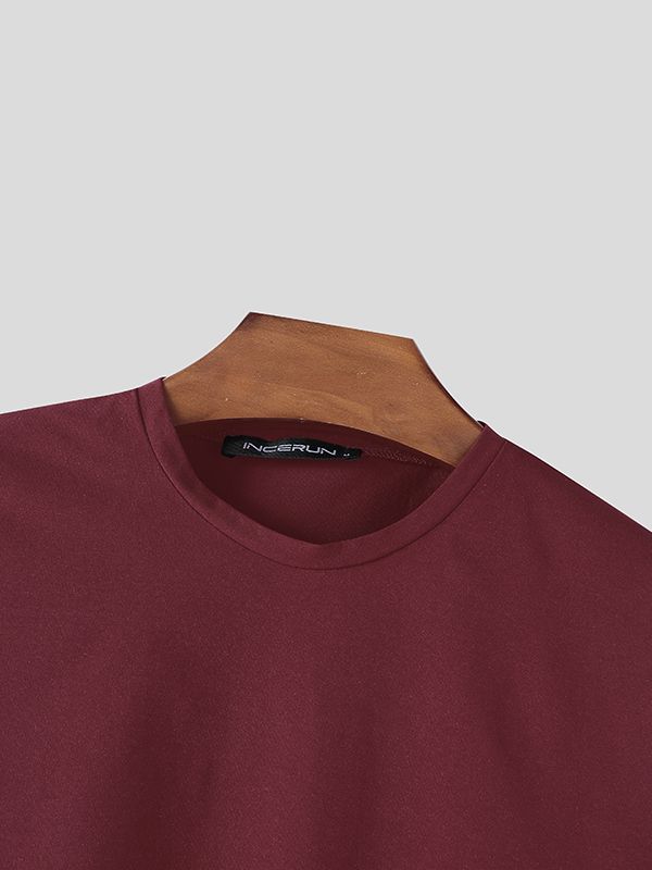 Men's Solid Color Side Cutout Long Sleeve T-shirt SKUL46515