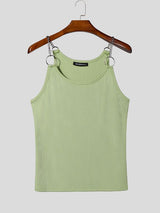 Men's Sexy Clubwear Metal Chain O-Ring Strap Ribbed Bodycon Sleeveless Scoop Neck Tank SKUL73612