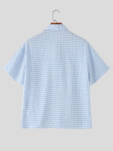 Men's Trendy New Chinese Style Gingham Plaid Contrast Frog Button Cropped Shirt SKUL60807