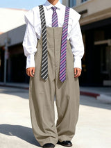 [Fabric Upgrade] Men's Avant-Garde High Waist Necktie Suspender Strap Baggy Wide Leg Overall SKUL68644