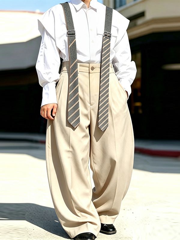 Men's Vintage Dandy Daily Casual High-Waist Striped Strap Jumpsuit SKUL83473