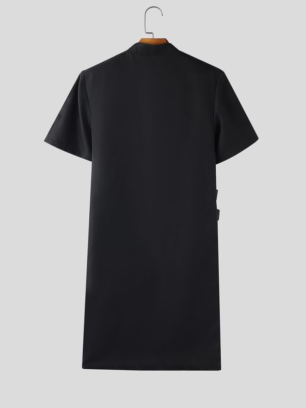 Men's Deconstructed Cut Out Long Hem Short Sleeve Shirt SKUL54570