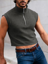 Men's Solid Color Textured High Neck Tank SKUL54042