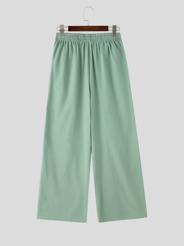 Men's Vintage Harajuku Curved Stitching Elastic Waist Draped Wide Leg Pant SKUL70248