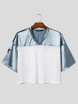 Men's American High-Street Star Graphic Mesh Patchwork Short Sleeve T-shirt SKUL70180