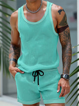 Mens Solid Color Sheer Mesh Two Pieces Outfit SKUL18019