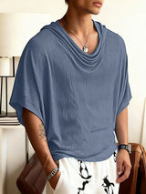 Men's Textured Cowl Neck Knit Batwing Sleeve T-Shirt SKUL41062