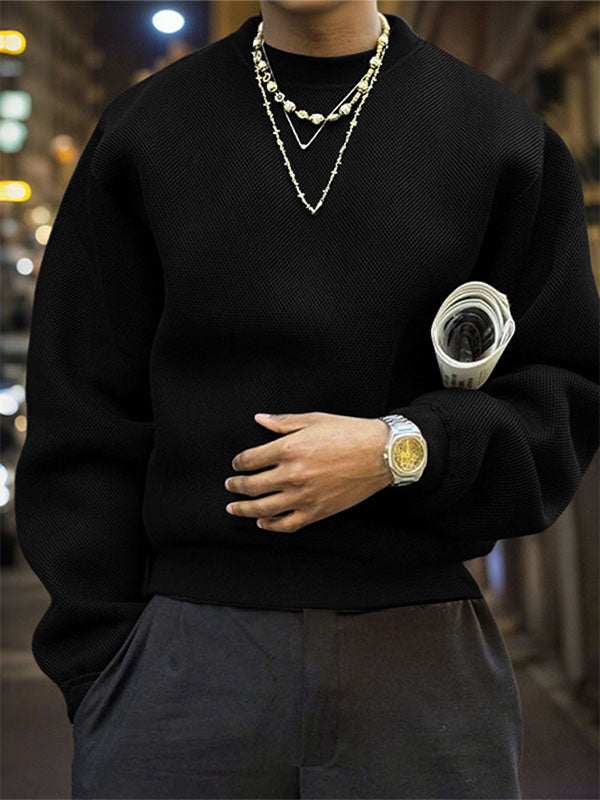 Men's Solid Color Casual Textured Long Sleeve Sweatshirt SKUL28385