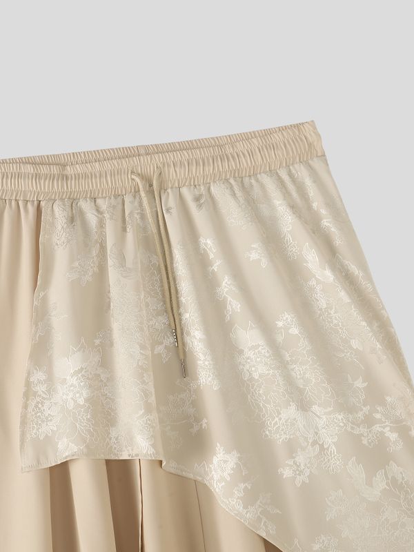 Men's Avant-Garde Dark Aesthetic Deconstructed Layered Jacquard Drop-Crotch Pant SKUL69617