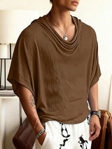 Men's Textured Cowl Neck Knit Batwing Sleeve T-Shirt SKUL41062