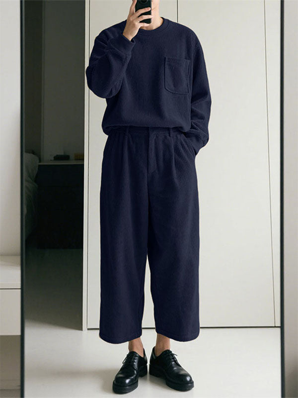 Men's Corduroy Crew Neck Casual Two Pieces Outfit SKUL27348