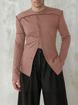 Men's Deconstructed Placket Button Long Sleeve T-Shirt SKUL37700