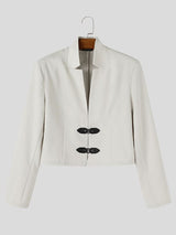 Men's Smart Chic Evening Gala Double Leather Buckle Notch Neckline Cropped Blazer SKUL86648