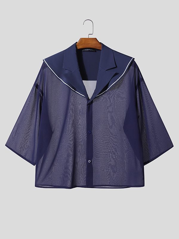 Men's Chiffon Sheer Sailor Collar Shirt SKUL39763