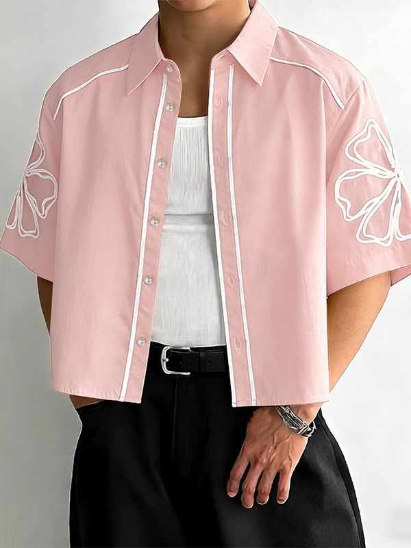 Men's Modern Graphic Line-Art Flower Cropped Shirt SKUL52630