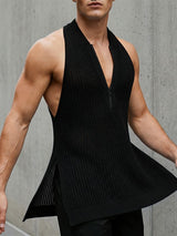 Men's Solid Color Hollow Zipper Mesh Tank SKUL57663