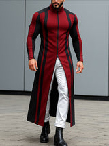 Men's Vertical Stripe Colorblock Knit Zip Long Sleeve Cardigan SKUL32880