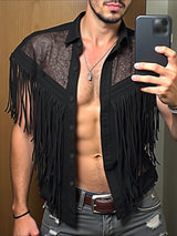 Men's Tassel Patchwork Short Sleeve Shirt SKUL25741