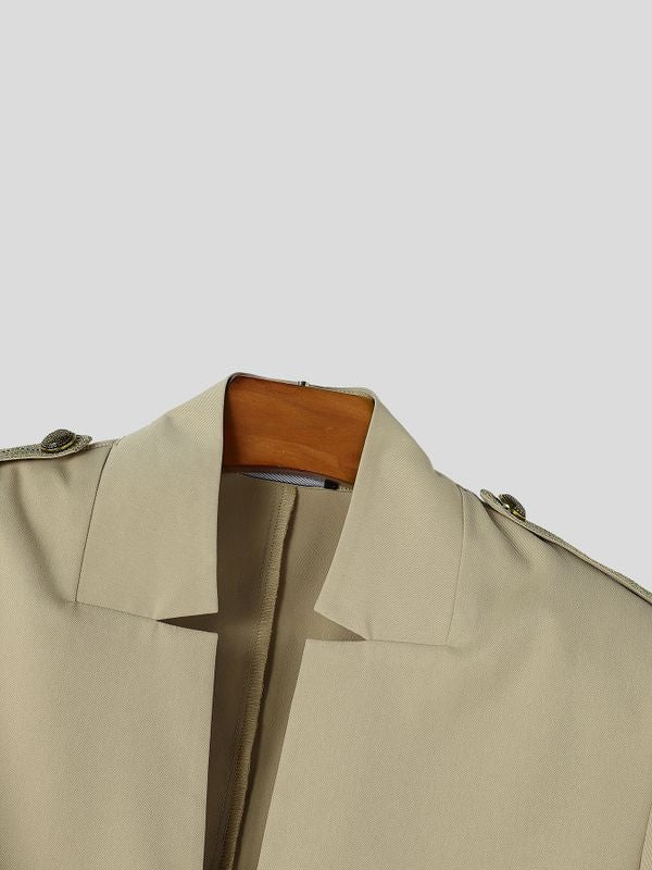 Men's Avant-Garde Deconstructed Stage Runway Epaulet Shoulder connected Metallic Button Cropped Blazer SKUL85222