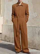 Men's Solid Color Lace Up Long Sleeve Jumpsuit SKUL52525