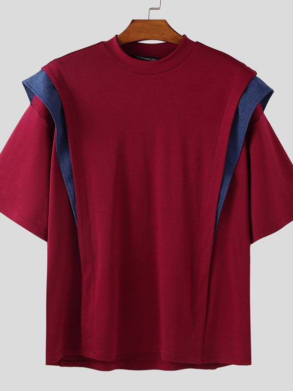 Men's Colorblock Loose Short Sleeve T-Shirt SKUL38095