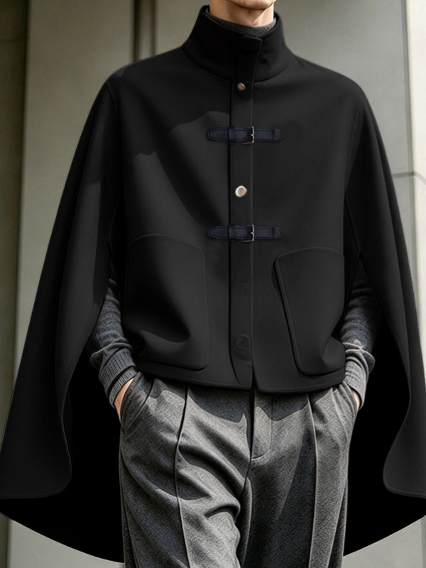 [Pre-order] Men's Neo-Chinese Chic Evening Gala Leather Buckle Stand Collar Split Cape SKUL89230