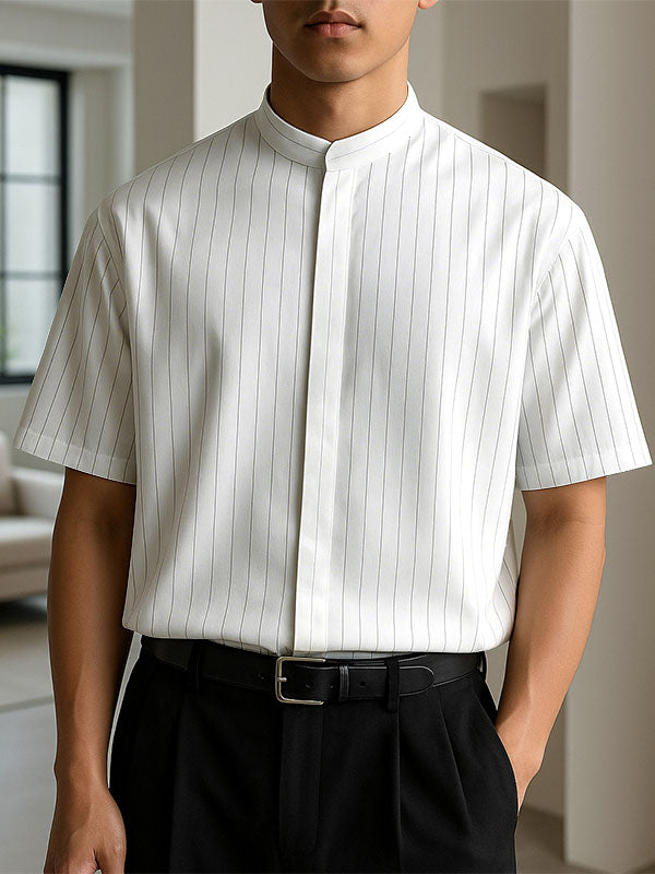 Mens Striped Casual Short Sleeve Shirt SKUL19083