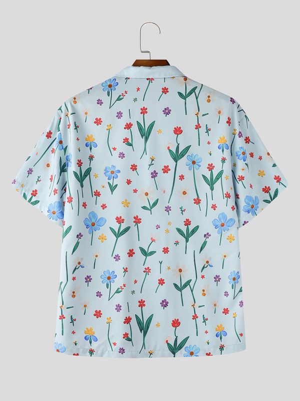 Men's Vintage Holiday Floral Print Camp Collar Short Sleeve Shirt SKUL73591