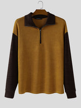 Men's Contrast Knit Half Zip Long Sleeve Sweater SKUL30271