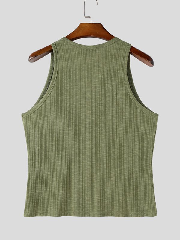 Men's Clean Casual Ribbed Knit Notch Neck Tank SKUL78135