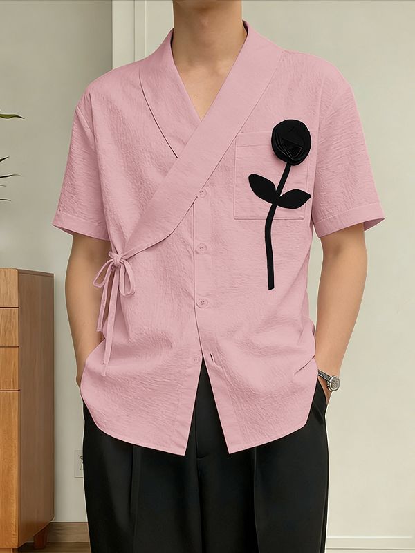 Men's 3D Floral Detail Textured Short Sleeve Shirt SKUL60242