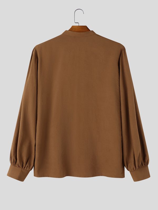 Men's Retro Early Autumn Floral Embroidered Puff Long Sleeve Stand Collar Shirt SKUL79744