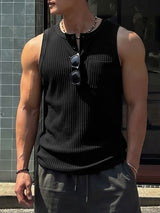 Men's Daily Wear Ribbed Henley Neck Pocket Tank SKUL74762