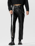 Mens Striped Patchwork Split Faux Leather Pants SKUK24691