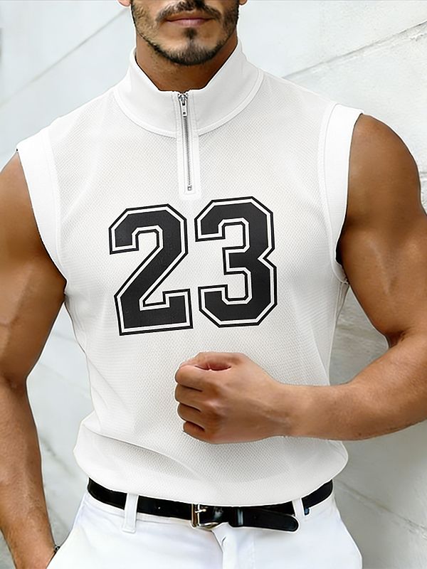 Men's Avant-Garde Athletic Mesh Quarter-Zip "Number 23" Muscle Tank SKUL56668