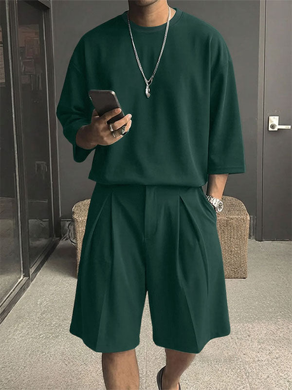 Men's Solid Color Crew Neck Two Pieces Outfit SKUL54069