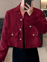 Men's Solid Color Topstitch Metal Button Long Sleeve Blazer SKUL48623