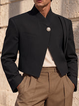 [Pre-order] Men's Neo-Chinese Chic Evening Gala Asymmetric Wrap Metal Button Cropped Blazer SKUL88519
