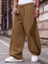 Men's Urban Casual Contrast Color Block Wide Leg Elastic Waist Full Length Pant SKUL82458