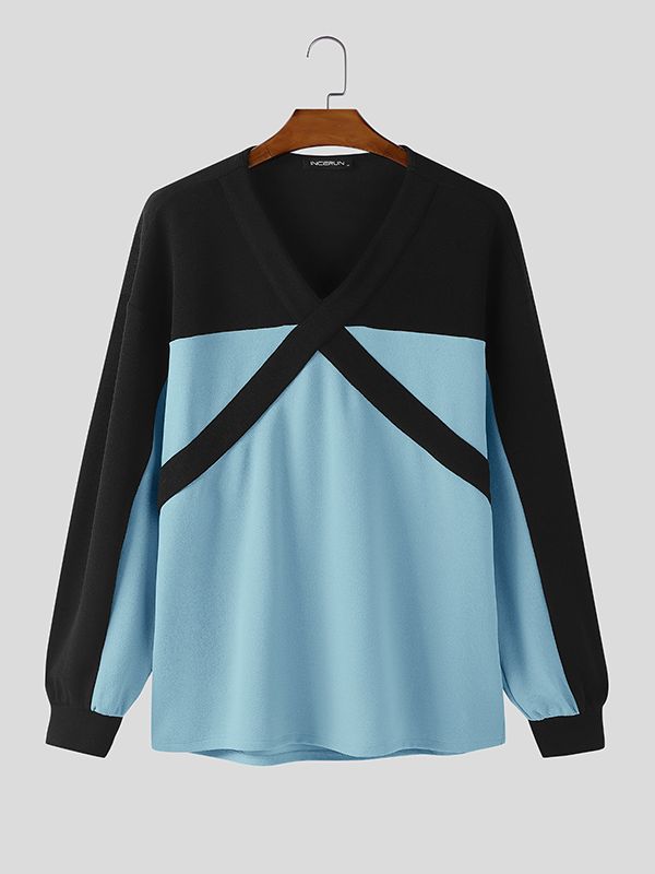 Men's Cross Design Contrast Color Long Sleeve T-shirt SKUL42374