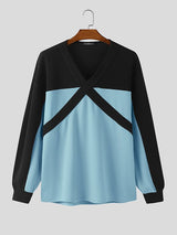 Men's Cross Design Contrast Color Long Sleeve T-shirt SKUL42374