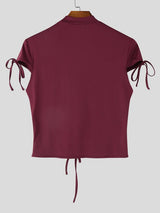 Men's Avant-Garde Lace-Up Front Chest Cutout Cropped T-shirt SKUL59583