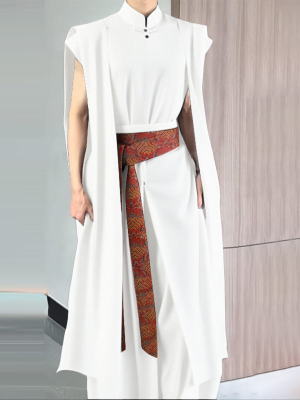 Men's Ribbon Waist Tie Long Shirt SKUL30495