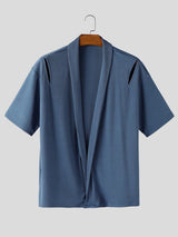 Men's Avant-Garde Ribbed Crossover Deep V-Neck Cold-Shoulder Shirt SKUL56539