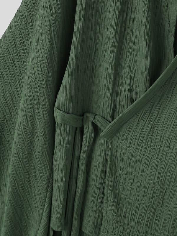 Men's Avant-Garde Early Autumn Cross Wrap Flare Sleeve Shirt SKUL81156