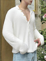 Men's Solid Color Textured Lapel Long Sleeve Shirt SKUL52568