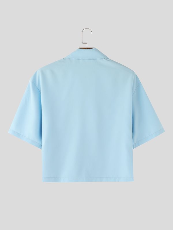 Men's Minimalist Double Pocket Bow Tie Short Sleeve Shirt SKUL58724