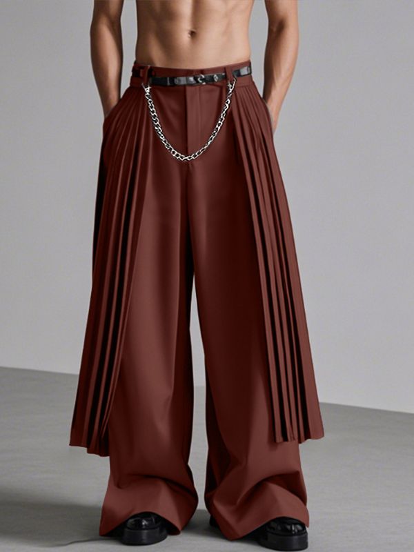 Men's Pleated Layered Chain Decor Wide Leg Pant SKUL35116